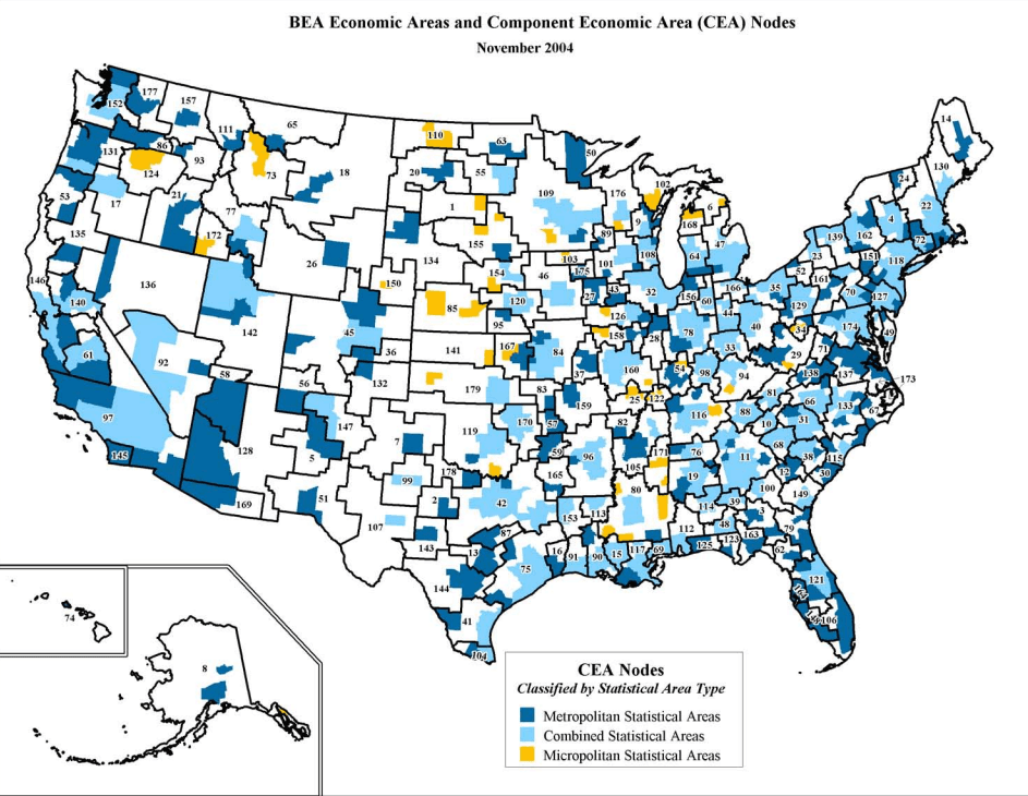 Map of BEA Economic Areas covering the entire United States