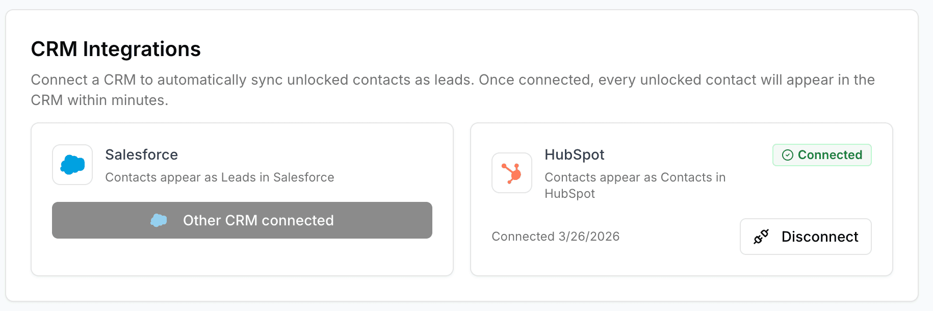 Connected state showing green checkmark and connection date