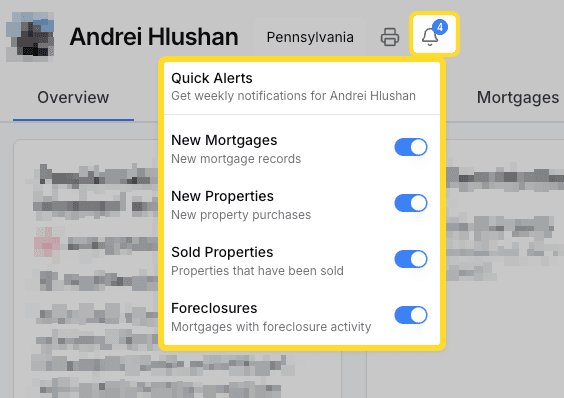 Person quick alerts using the bell icon