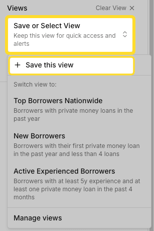 Save or Select View dropdown