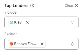 Top lenders filter
